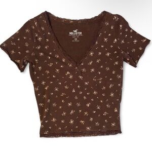 Hollister Brown Floral Short Sleeve Top